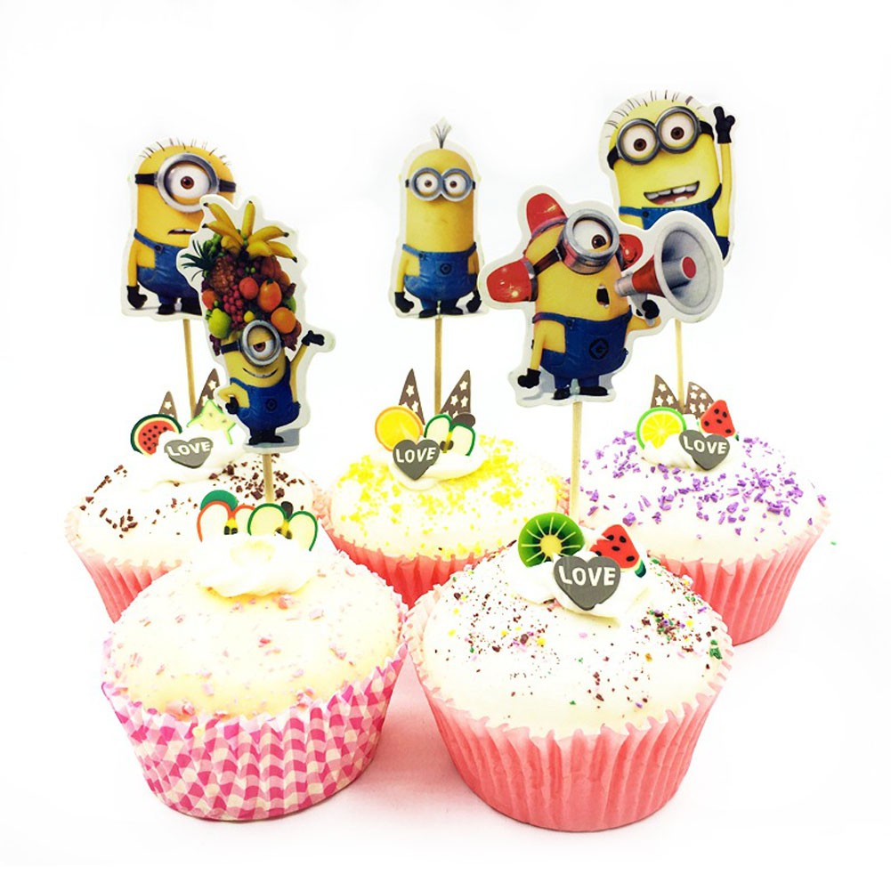 24PCS Lovely Cartoon Pattern Kids Birthday Cupcake Toppers Picks Party Cake Decorating Toothpick Flags Inserted Sign Card