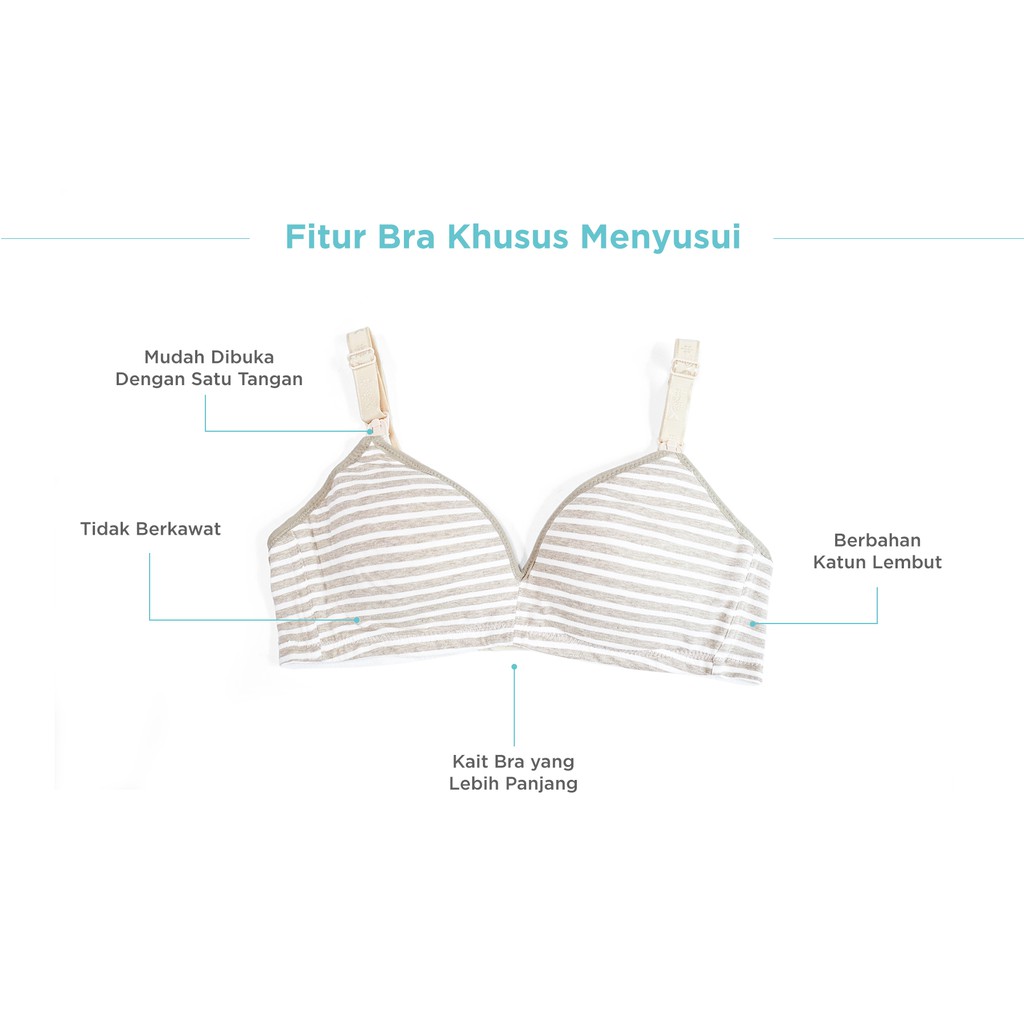 Mooimom Grey Abu Stripe Maternity &amp; Nursing Bra Ibu Hamil &amp; Menyusui B6887WZ