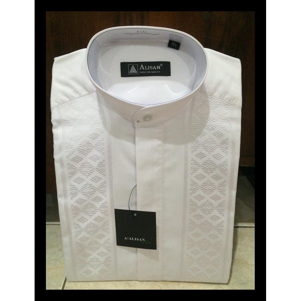 SALE KEMEJA ALISAN KOKO CORAK PUTIH LENGAN PENDEK 15.5 KOKO PRIA MURAH ALA