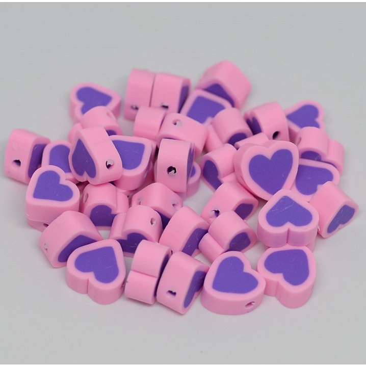 30Pcs / Lot Manik-Manik Spacer Polymer Clay Bentuk Hati Warna Campur 10mm Untuk Membuat Perhiasan Handmade DIY