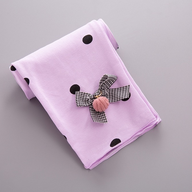 legging bayi/ anak perempuan/cewek polos elastistas & bernapas impor 3 bln - 2thn-Polkadot pita Ungu