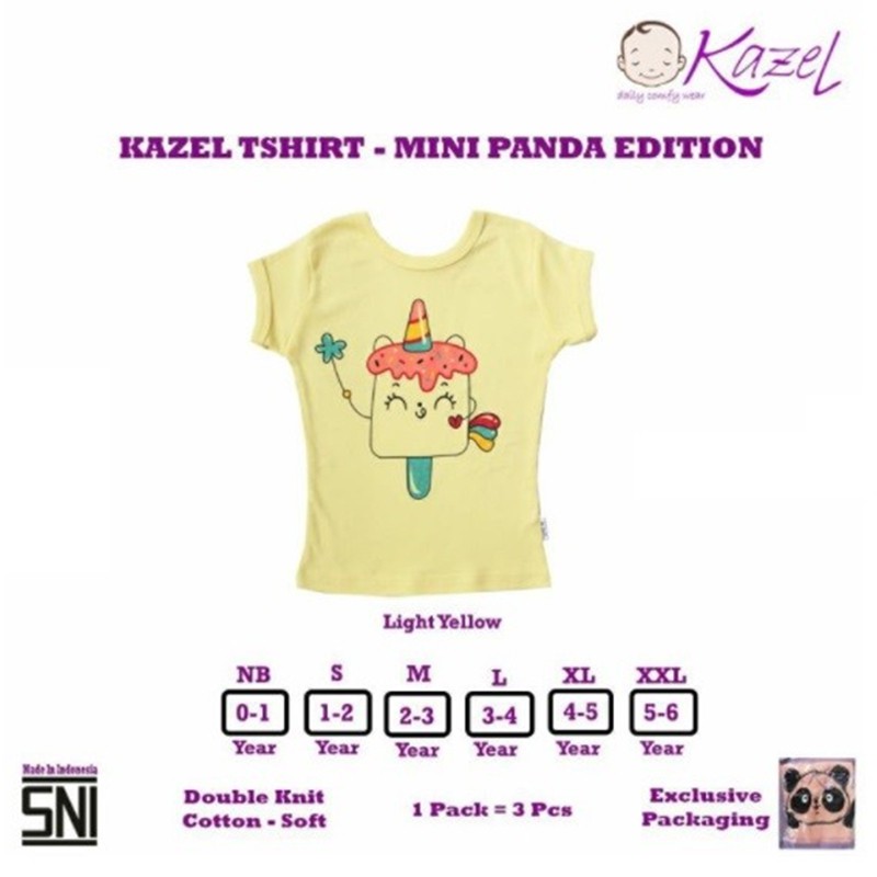 Kazel TShirt Mini Panda Girl 3pcs Piyama Baju Anak Perempuan