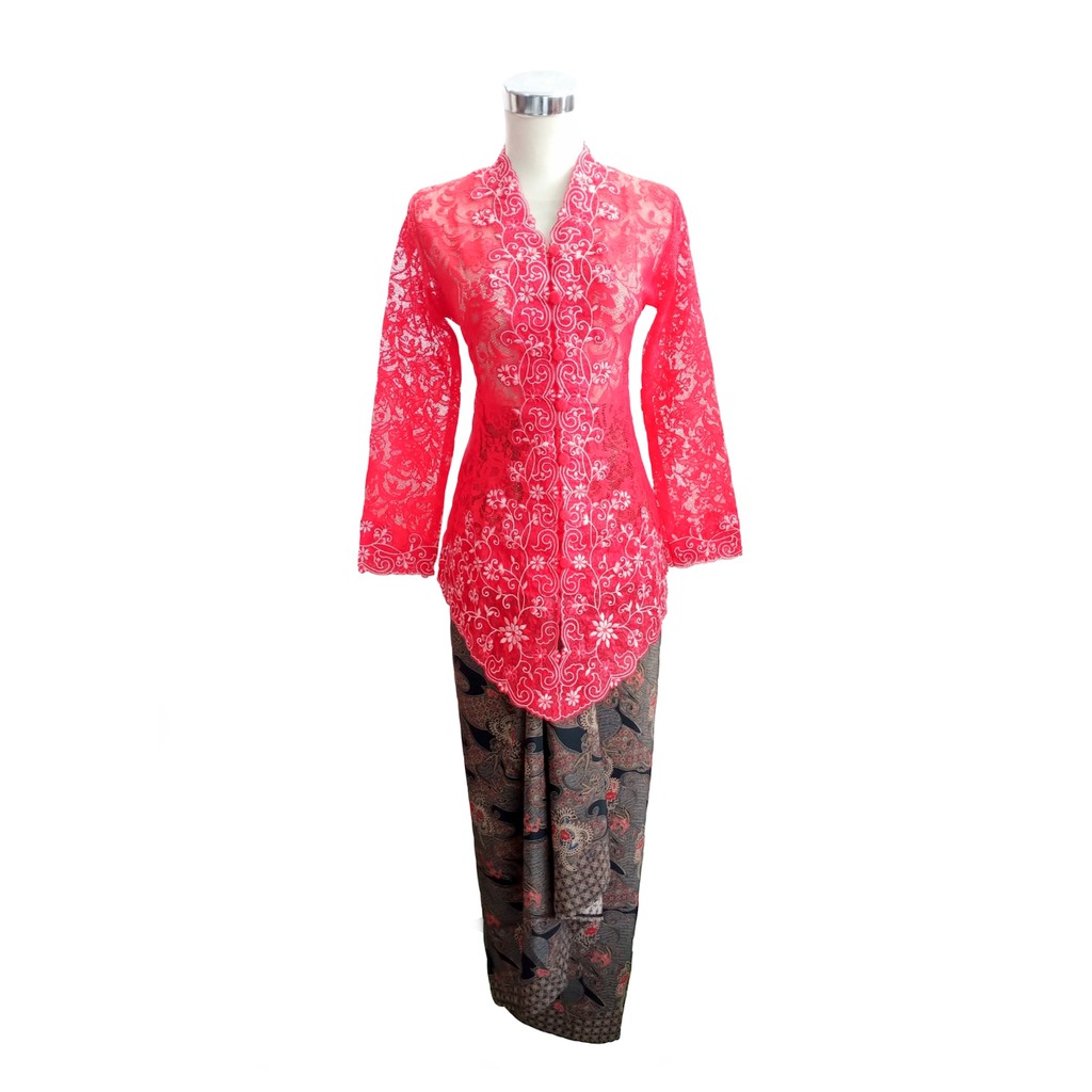 Kebaya Modern Brokat Merah Panjang 811