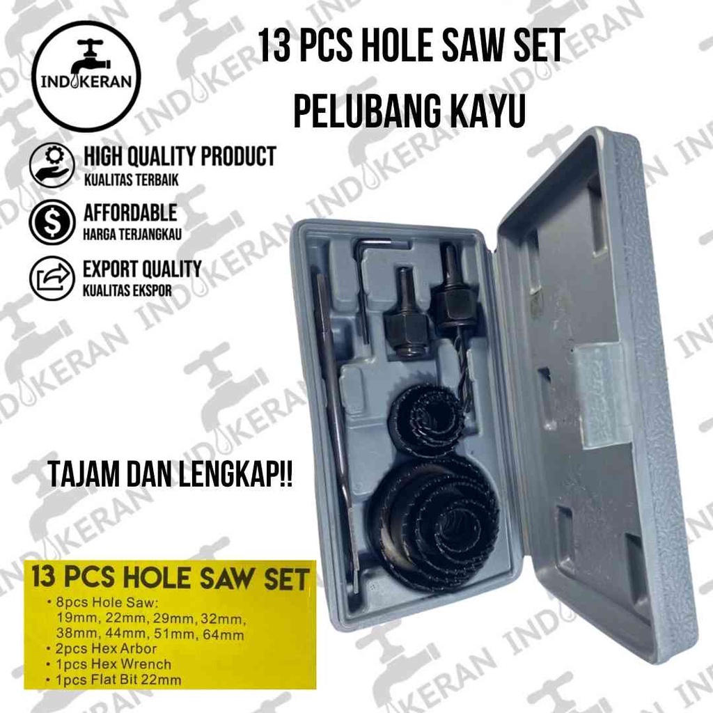 INDOKERAN - 13 Pcs Hole Saw Set Pelubang Kayu