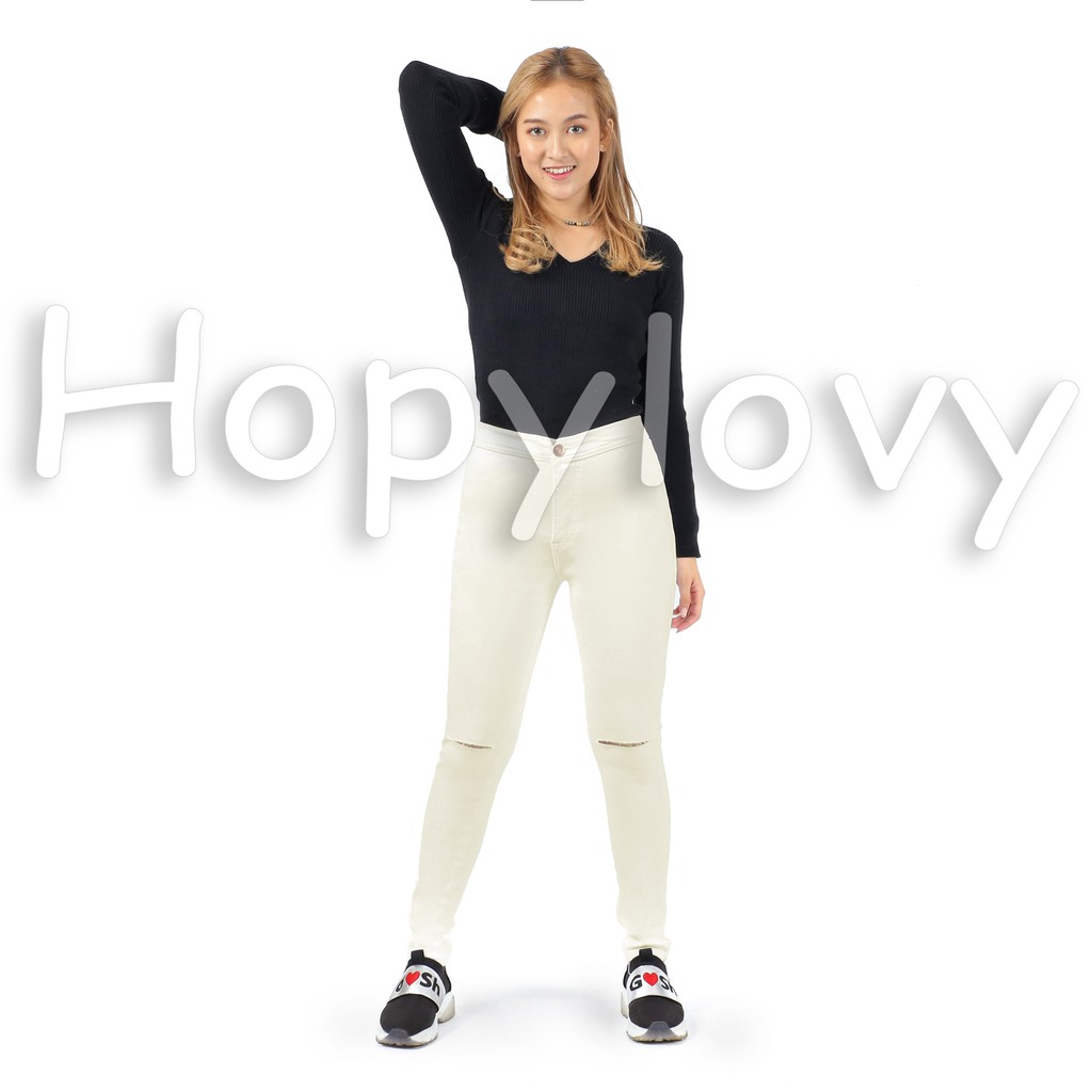 HOPYLOVY - CELANA HIGHWAIST PREMIUM CUT KNEE JEANS (Pun Ripped HW)