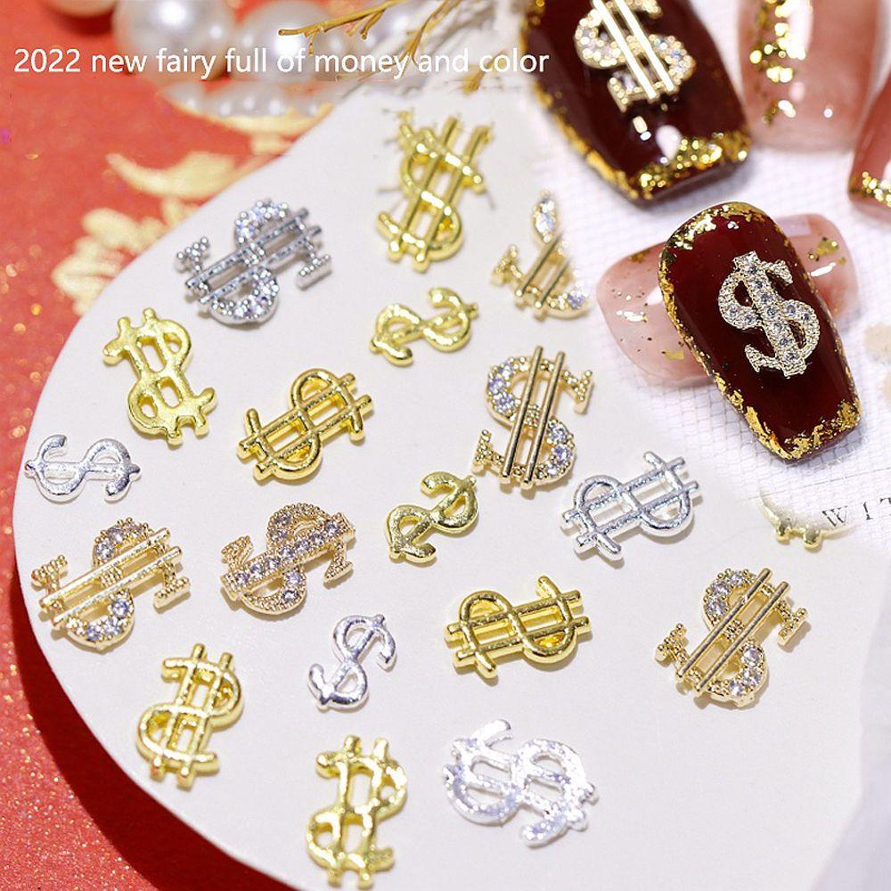 Agustin 3D Dollar Nail Art Dekorasi Shiny Silver/Gold Nail Rhinestone Nail Supplies Perhiasan Kuku