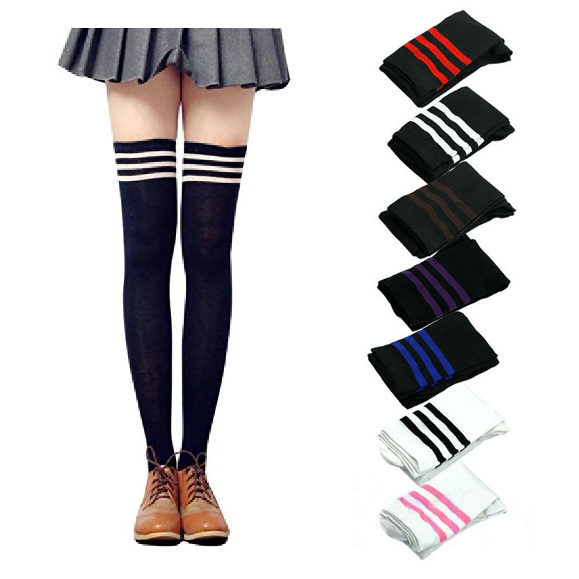 KAOS KAKI PANJANG ATAS LUTUT SEPAHA OVERKNEE TIGA STRIP 43CM - 55 CM