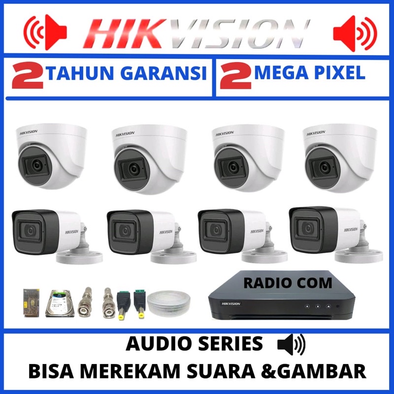 paket cctv hikvision  8 channel 8 camera 2mp 1080p turbo hd tvi