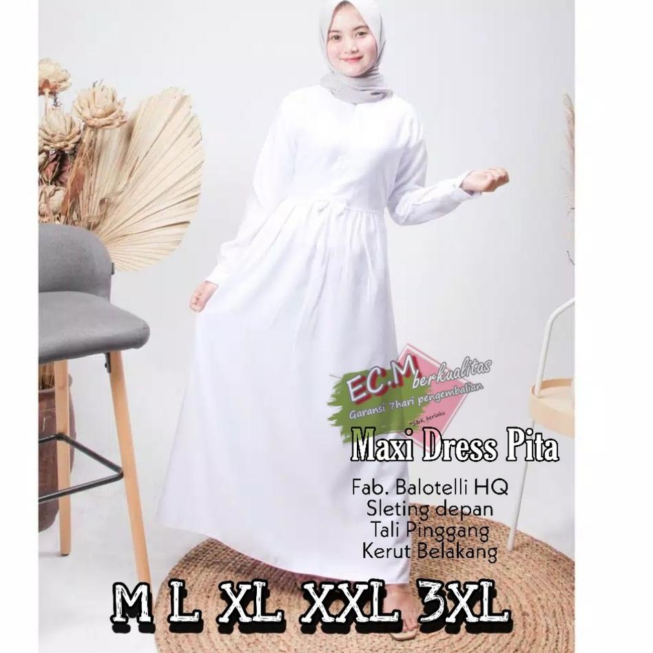 BAJU GAMIS MUSLIM PUTIH POLOS DRESS PANJANG AKAD WALIMAHAN UMROH LD 130 MURAH –SUR.16Ap22q