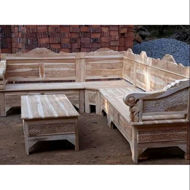 Kursi tamu sudut kayu jati mentahan