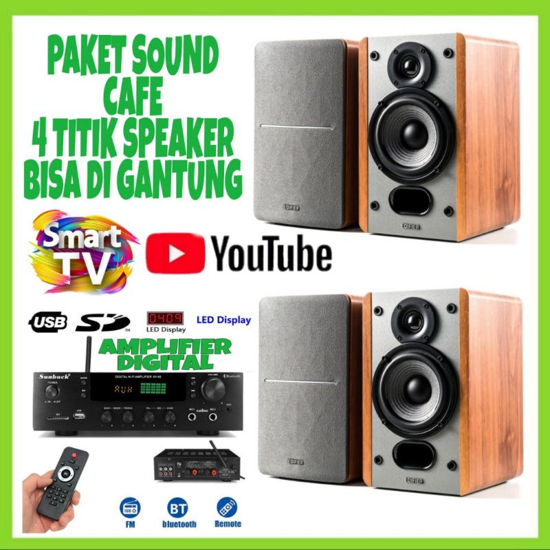 Paket Sound Cafe Dan Restoran  / 4 Titik Speaker Edifier 4 Inch / Ampli Digital..!!