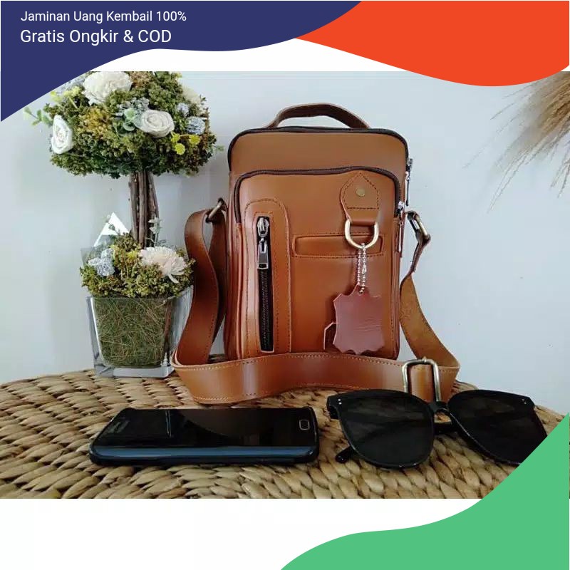 Tas selempang pria kulit asli slingbag cowok kulit asli Garut Sukaregang