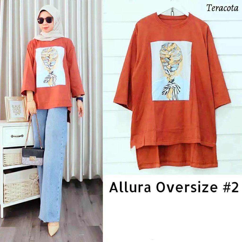 Allura Oversize / Atasan Wanita Muslim Kekinian Bahan Combed 24s Aplikasi Sablon / Fashion Muslimah Cewek LD 110