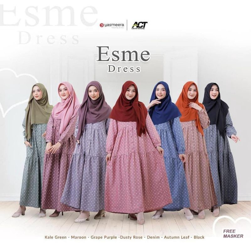 Gamis Dress Esme Katun Motif Cantik Murah Kekinian