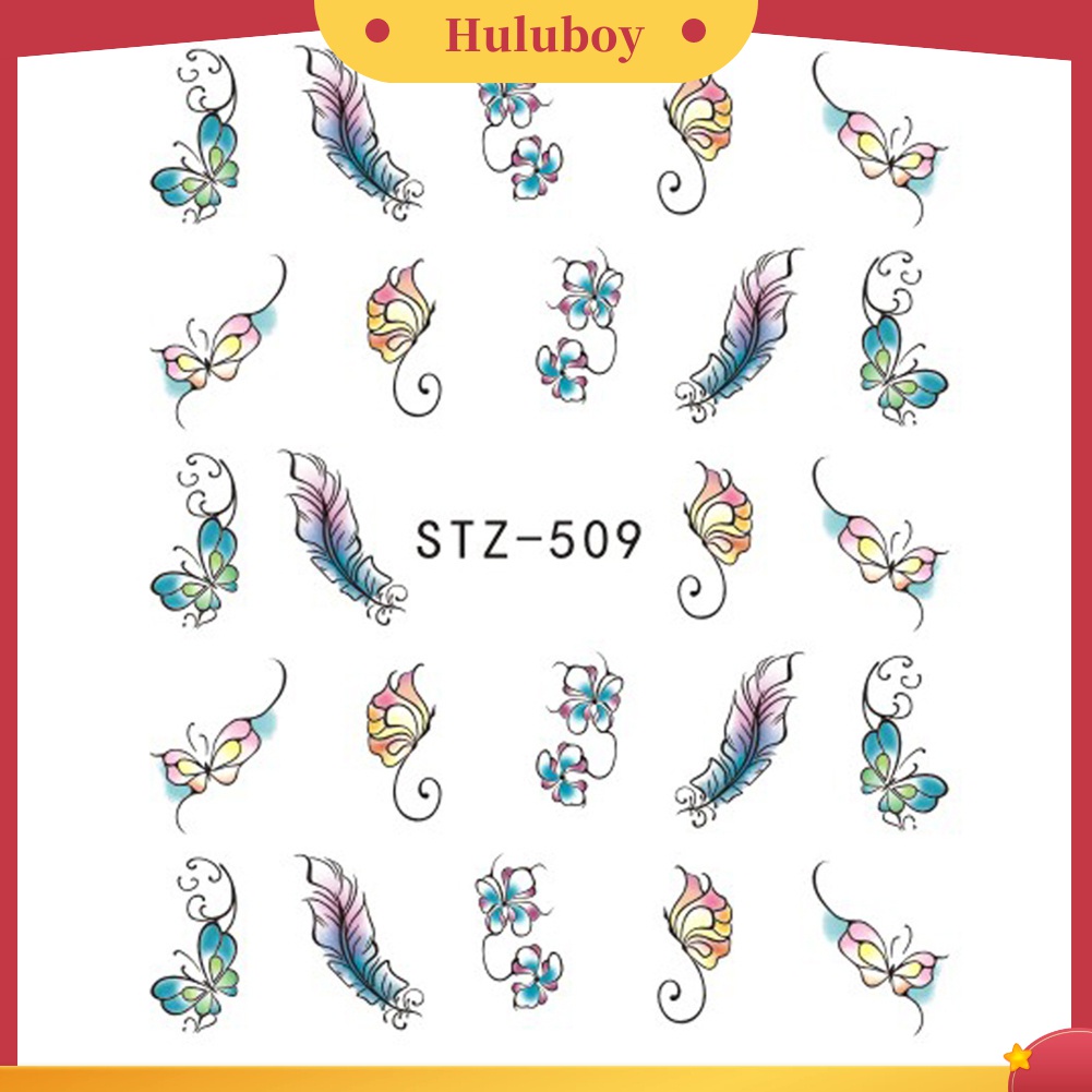 Huluboy Huluboy♡ Stiker Decal Transfer Air Motif Bunga / Kupu-Kupu Vintage Untuk Manicure DIY