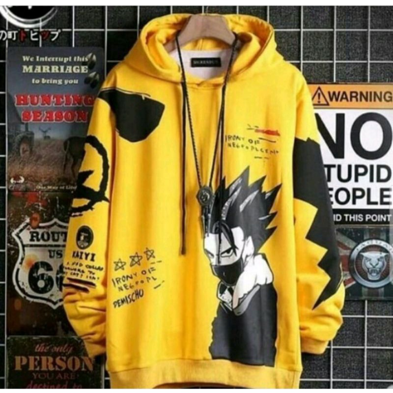 Jaket Anak Anime - Sweater Hoodie Anak Usia 5-11Tahun Pria Wanita Fleece Tebal Warna Kuning