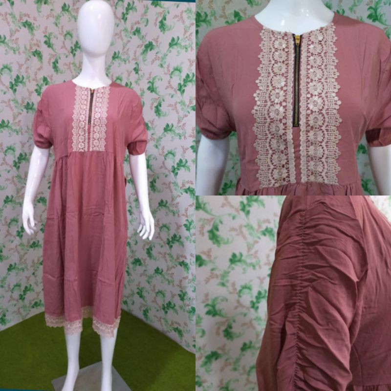 DLUSIA LULU DASTER ARAB RENDA BIG SIZE JUMBO WARNA PINK SALEM BAJU HARIAN