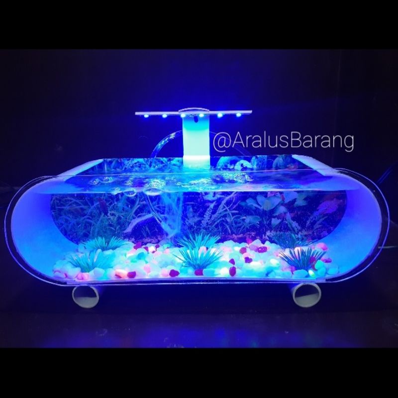 Aquarium Mini Fullset Dengan Lampu LED / Aquarium Akrilik / Aquarium Ikan Cupang