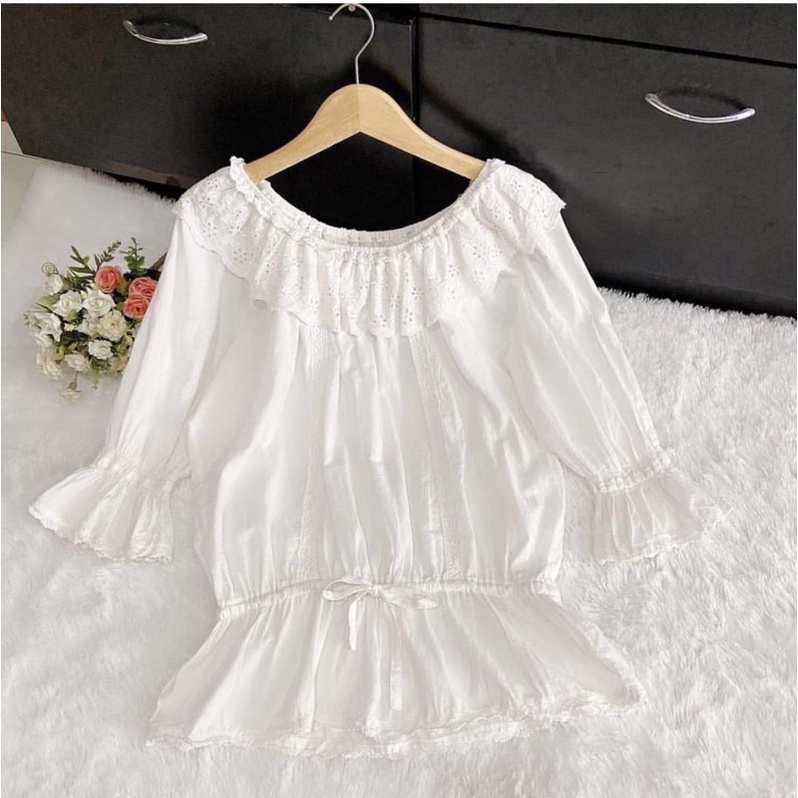 preloved blouse putih renda rempel