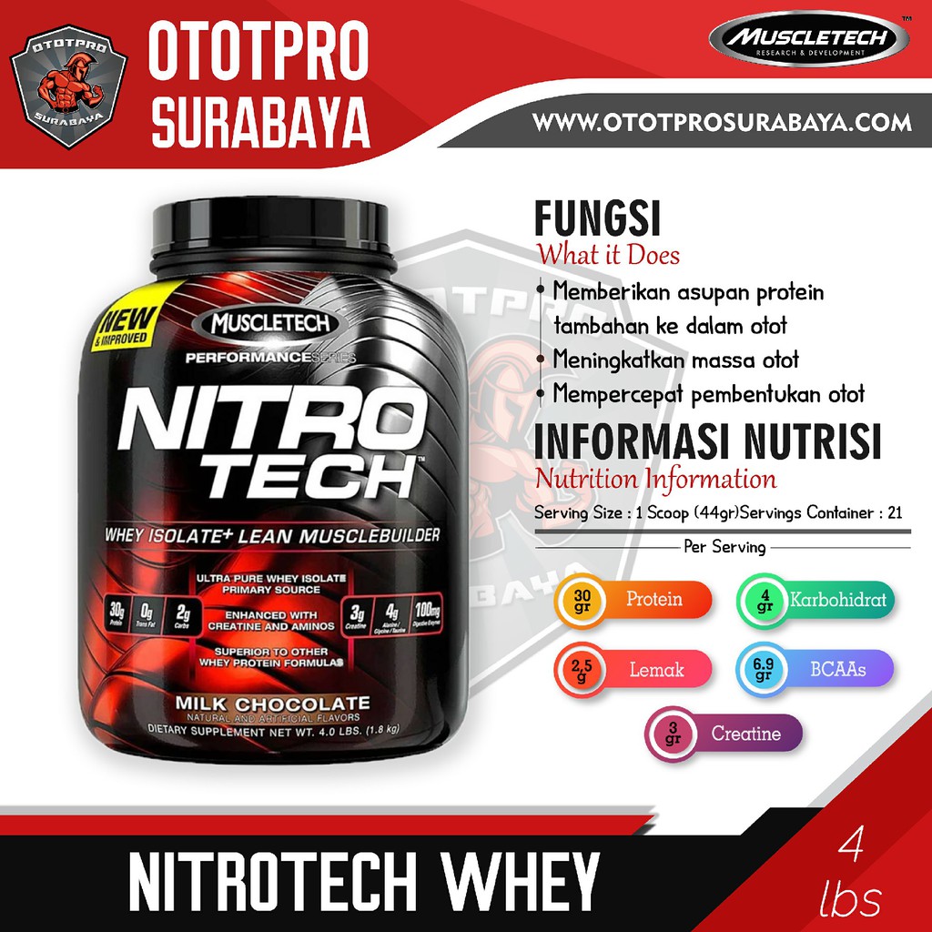 Muscletech Nitro Tech 4 Lbs /Nitrotech/Whey/Isolate/Protein/Suplemen