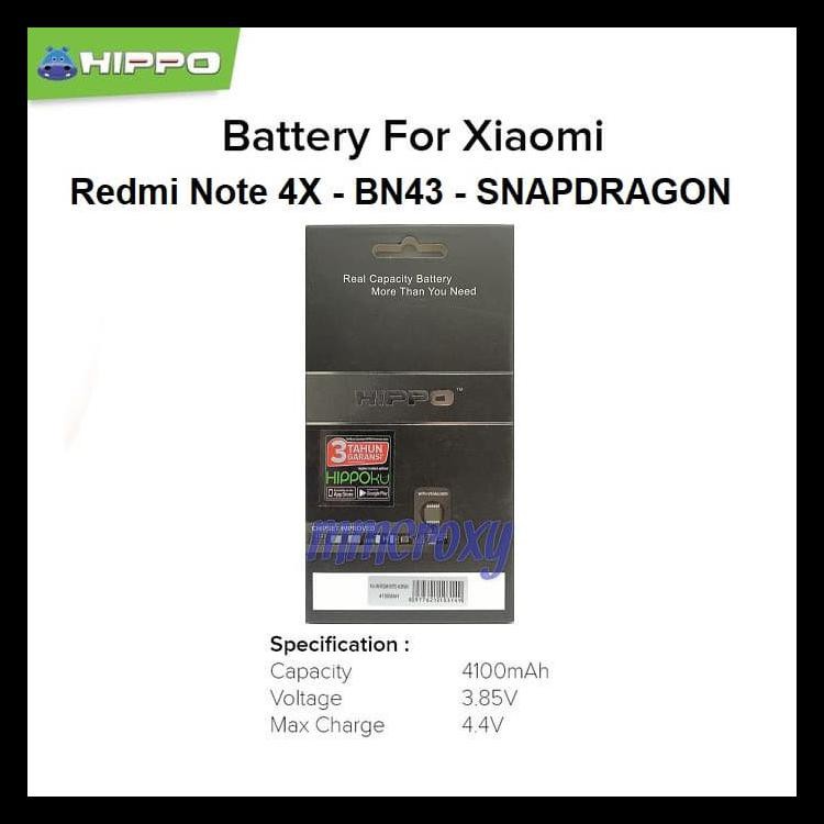 Baterai Xiaomi Redmi Note 4X Bn43 4100Mah - Batre Hippo Redmi Note 4X Kode 39
