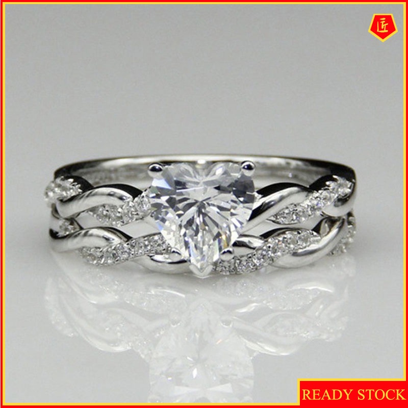 [Ready Stock]Heart-Shaped Diamond Ring Set Fashion Elegant Graceful