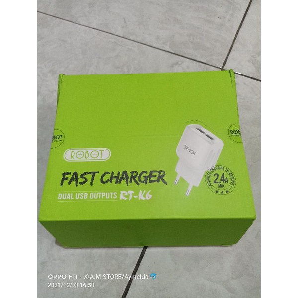 CHARGER ROBOT RT-K6 dual output fast charging cas ROBOT batok charger