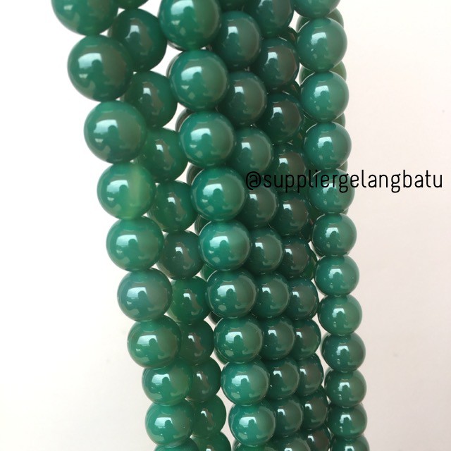 bahan batu akik giok hijau tua green jade 14mm gelang kalung natural kado orangtua pacar acara