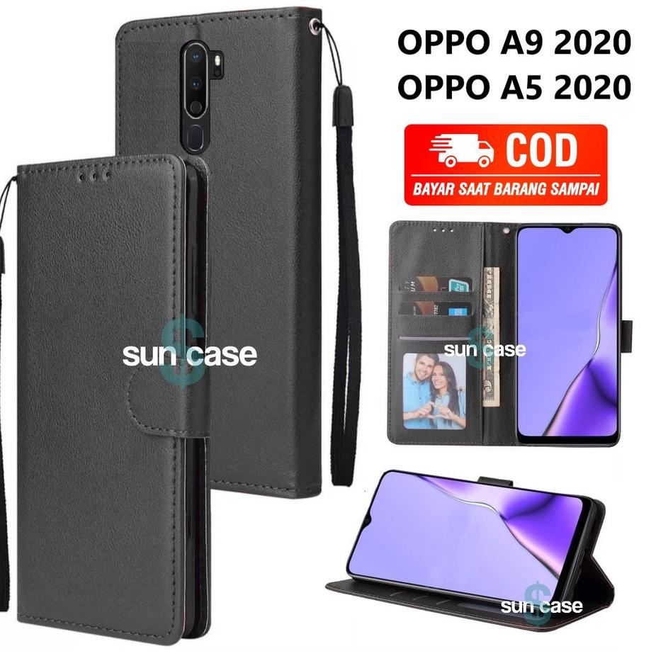 Special - Casing OPPO A9 2020 / A5 2020 model flip buka tutup case kulit ada tempat foto dan kartu juga tali hp flip cover ,.