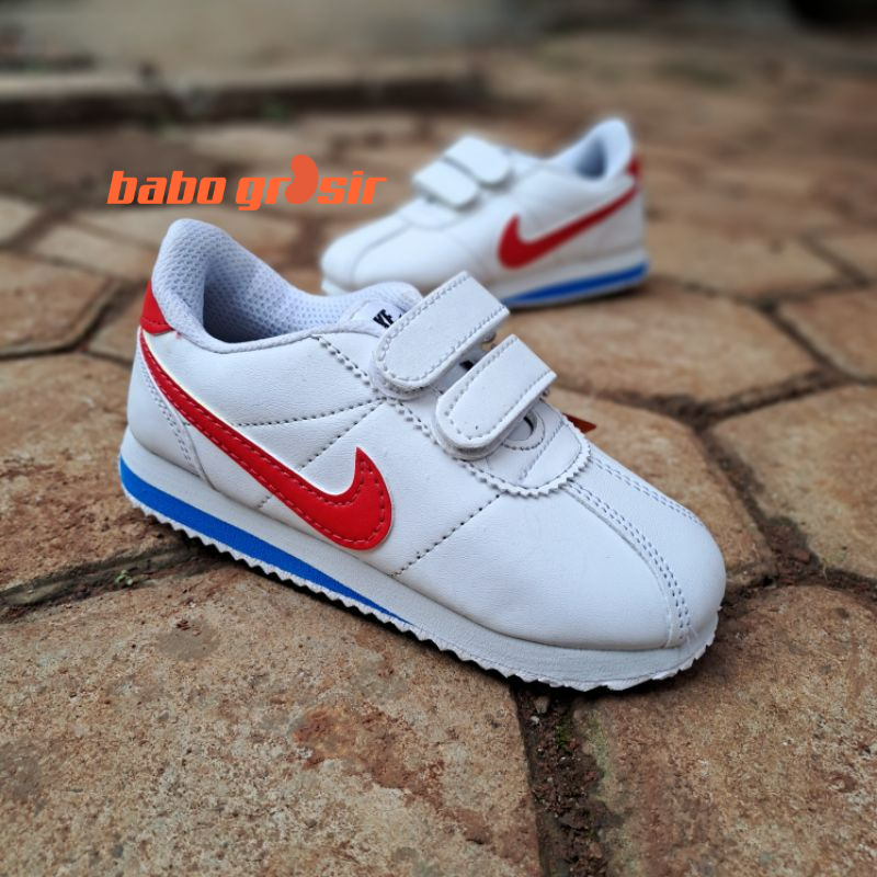 PROMO Sepatu Anak Nike Cortez Kids White Red | Sneakers Anak Laki - Laki dan Perempuan Tanpa Tali Model Velcro, Kualitas Mewah, Harga Murah