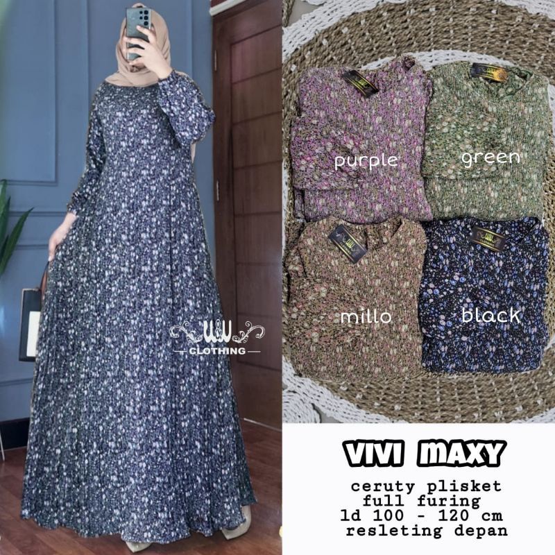 Vivi Maxy New Gamis Muslim Bahan Ceruty Plisket Full Furing-1