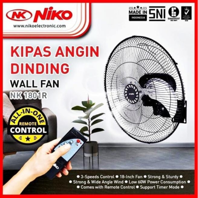 Kipas angin dinding niko 18 inch/NIKO 1801R Angin super kencang