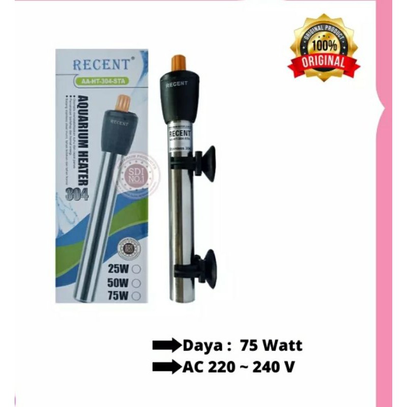 Heater Stainless 75 watt / Alat Pemanas Air Aquarium / Alat pengatur suhu aquarium