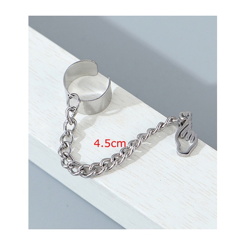LRC Anting Jepit &amp; Tusuk Fashion Silver Gesture Hollow Chain Single Ear Buckle Y64637
