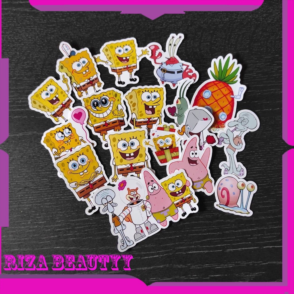 

17pcs Stiker Spongebob Stiker Kertas Karakter Spongebo Sticker Label Aksesoris Lucu
