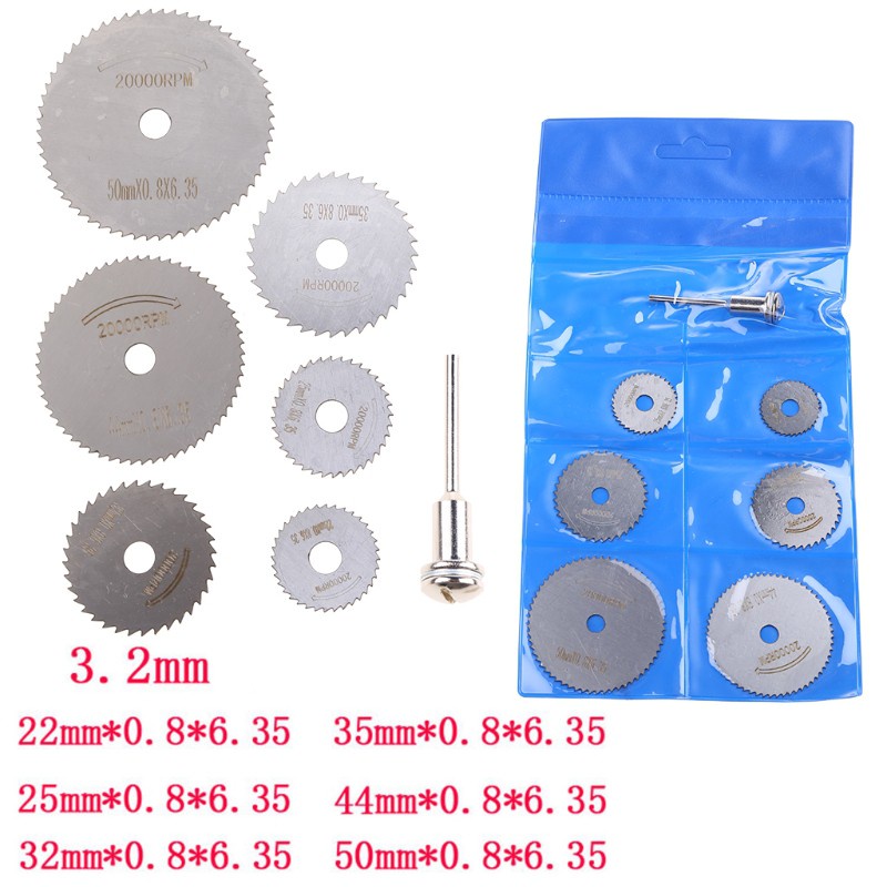 CRE  7pcs/set Mini High Speed Steel Saw Web Circular Rotary Cutting Blade Wheel Discs Mandrel Electric Grinding Accessories