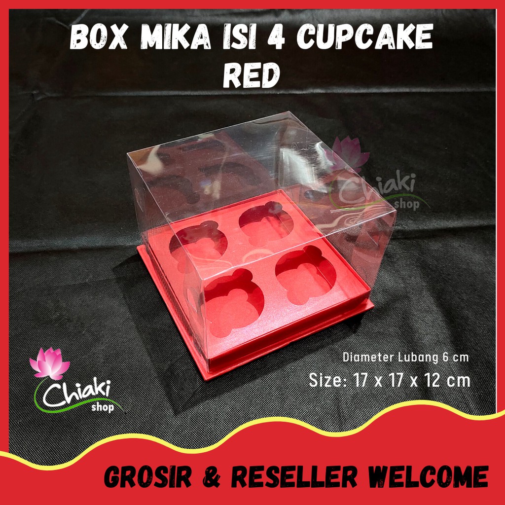 

Box Cupcake isi 4 MERAH 17 x 17 x 12 Kotak Mika RED Dus Kue Kardus Cake Muffin Doos Pudding Karton