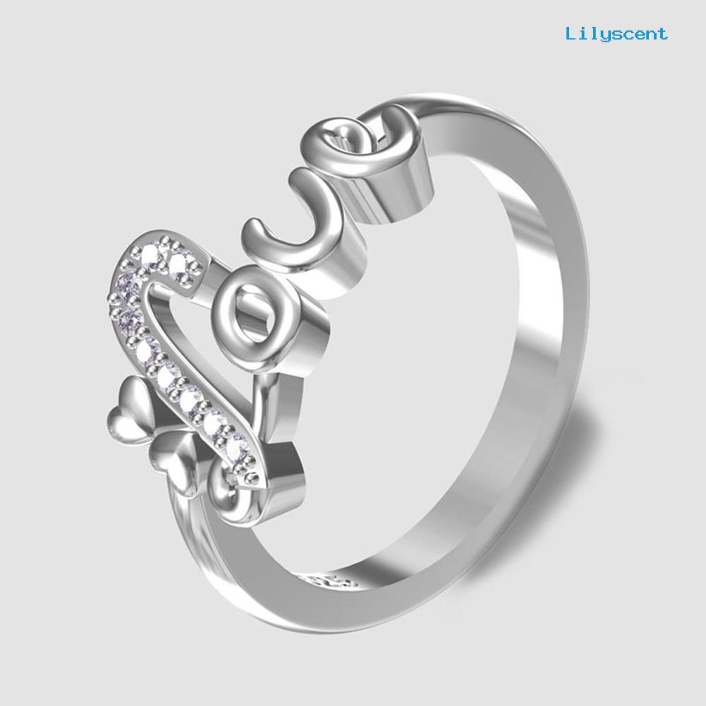 Cincin Desain Tulisan Love Aksen Berlian Imitasi Untuk Wanita