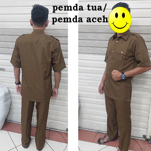 setelan baju dinas PDH laki-laki lengan pendek warna pemda tua-biru dongker-pemda muda ukuran dari S sampai 4L