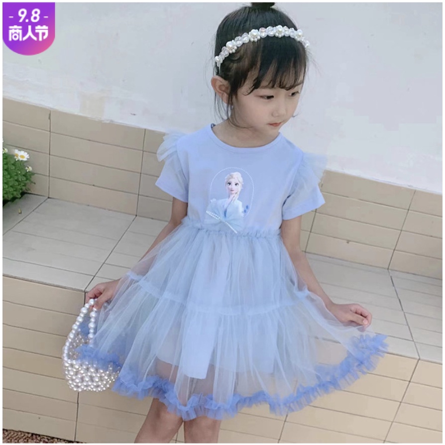 babyfit baju elsa dress frozen anak perempuan dengan model lengan pendek kaos dress import ds-906