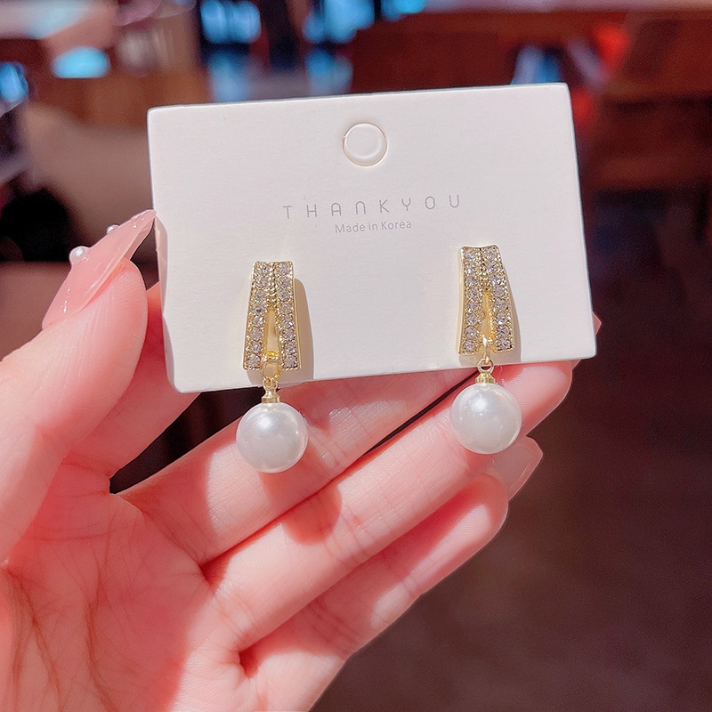 Anting 925 silver needle Aksen Mutiara Berlian