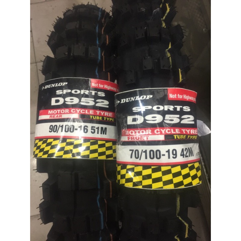 ban dunlop D952 sepasang dpn/blkg ring 16/19 ukuran 70-100/19 dan 90-100/16 ban motor cross/trail