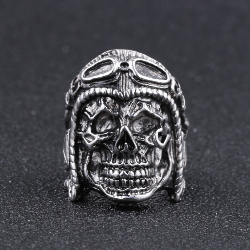 SEUSUK  Cincin Desain Tengkorak Pilot Gaya Punk/Gothic/Steampunk/Vintage untuk Pria/Wanita cincin