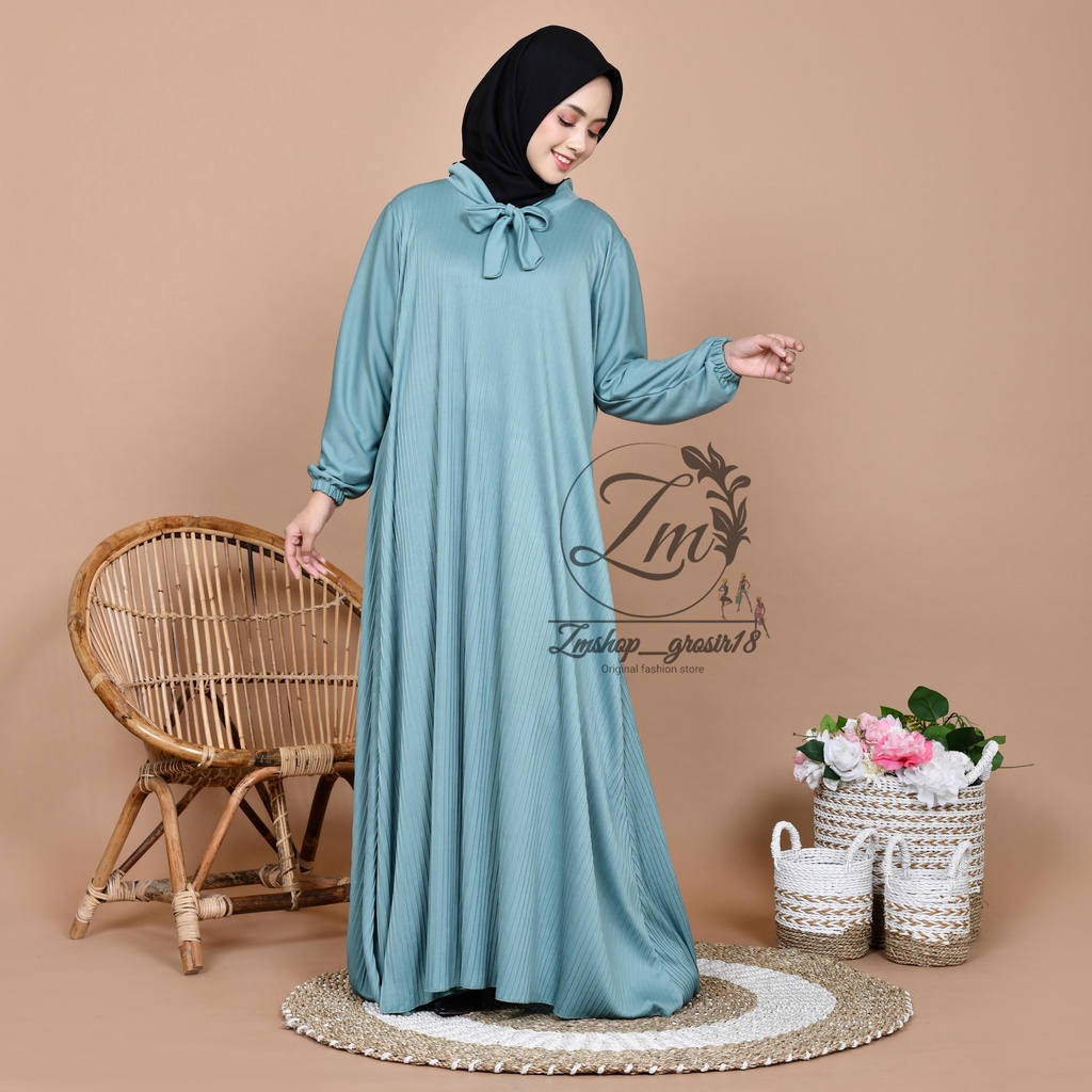 Gamis Plisket Jumbo | Gamis Full Plisket Tali Pita Leher | Paulina Maxy Dress