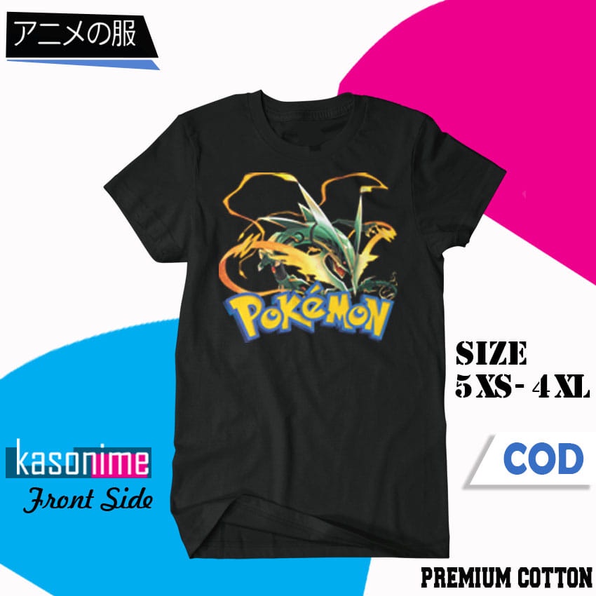 Baju Kaos T-Shirt Anime Premium Gambar Pokemon Mega Rayquaza Murah V4