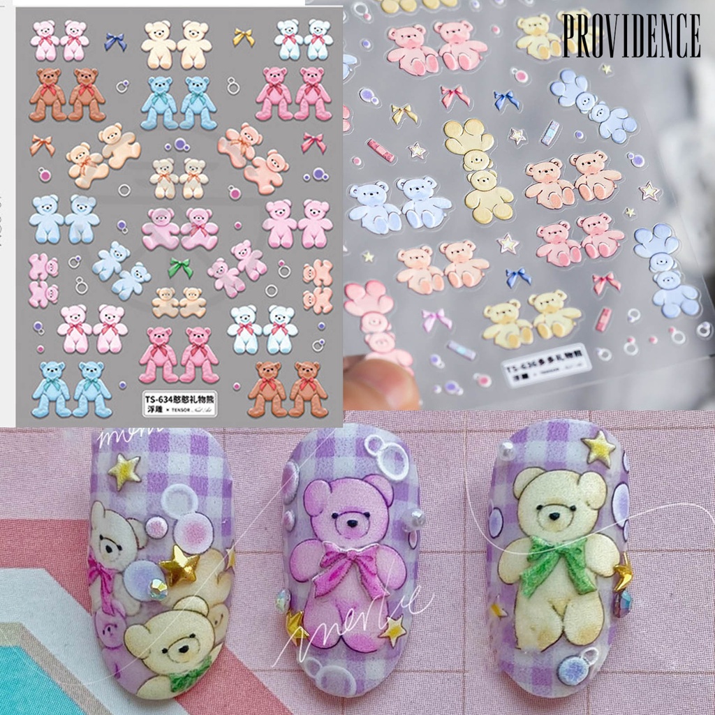 Providence Bear Shape Nail Embossed Sticker 5D Ultra Thin Craft Nail Art Decals Embossed Lovely Bear Decor for Manicure