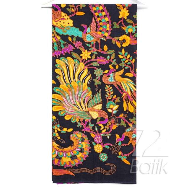 BAHAN BATIK PREMIUM Katun Motif Burung Merak Warna Kuning Orange Hitam Hijau 729909 Cap 72 Jarik Jarit Samping Kebat Panjang Batik Katun Modern Premium Bahan Seragam Batik Pernikahan Kantor Keluarga Murah Kamen Jadi Batik Bali Lembaran