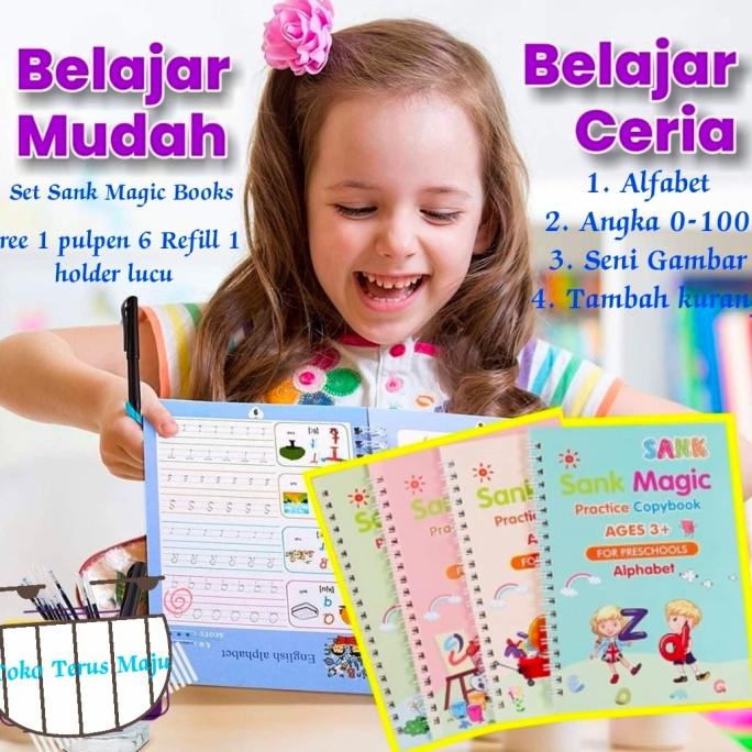 

[BISA COD] 1set 4 Buku Sank Magic Pratice Book Buku Anak Belajar Menulis Buku 3D