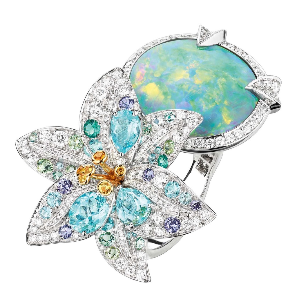 Full diamond lily inlaid zirconium opal ring popular accessories in Europe and America