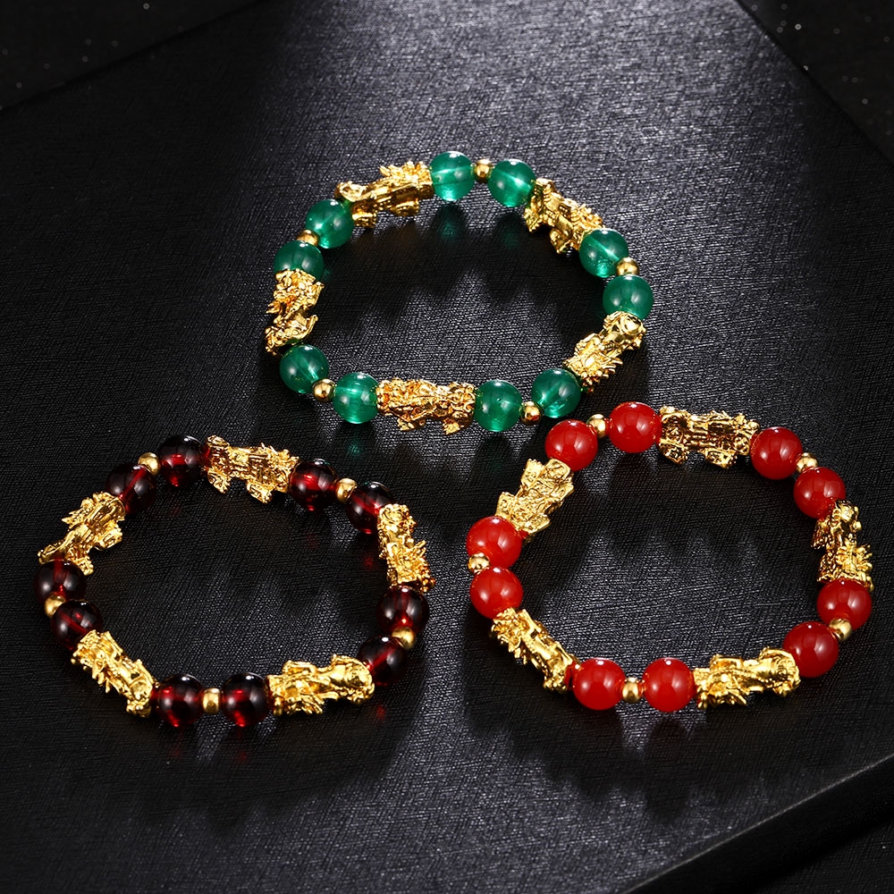 【COD Tangding】Gold-plated PI Xiu Bracelet Pink Green Grey Red Color